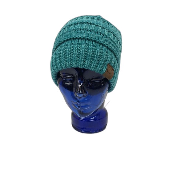 CC Hat Beanie Warm Chunky Soft Stretch Cable Knit Green - Picture 2 of 7